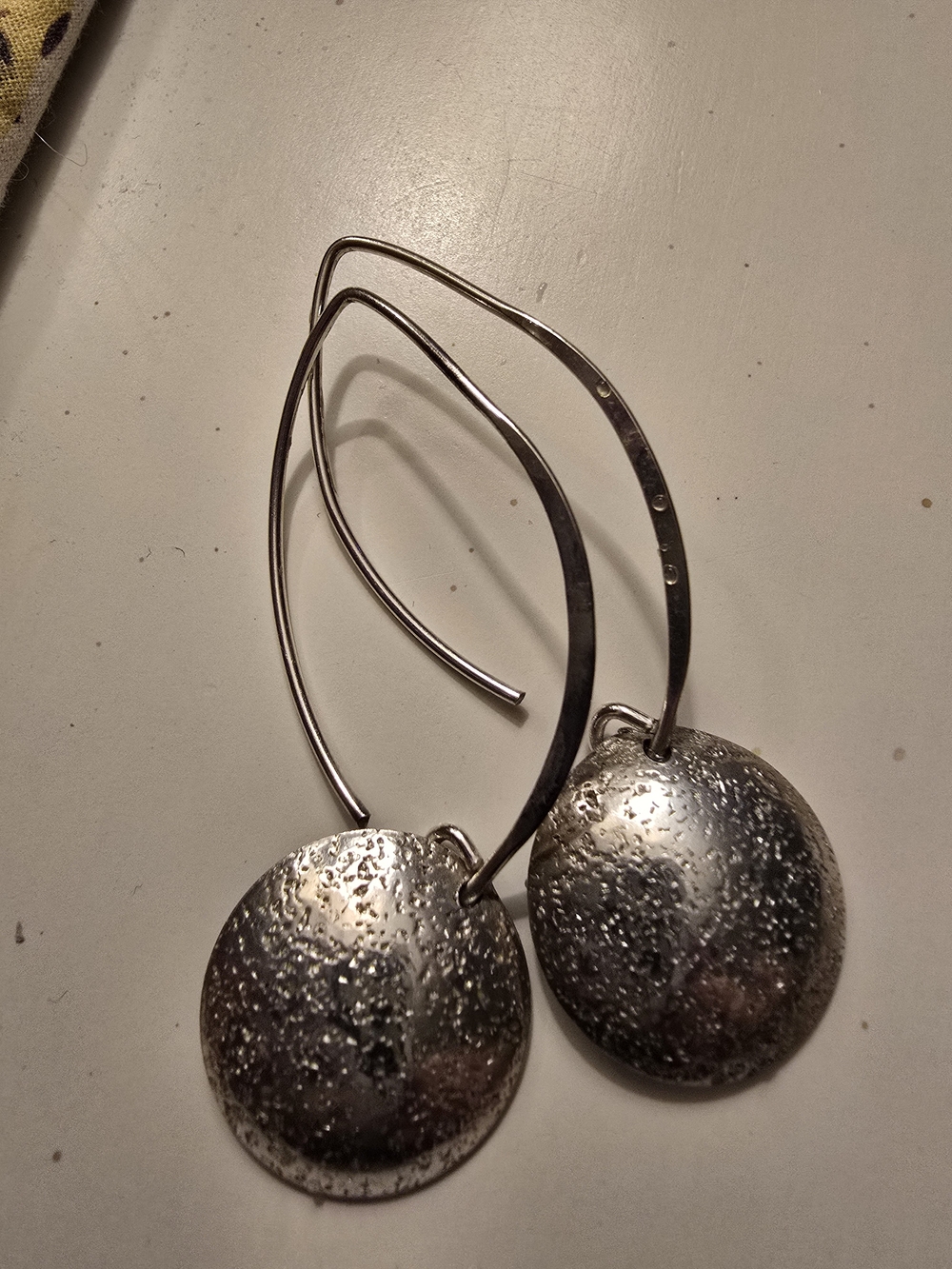 Sterling Silver Textured Drop Earrings - Silver